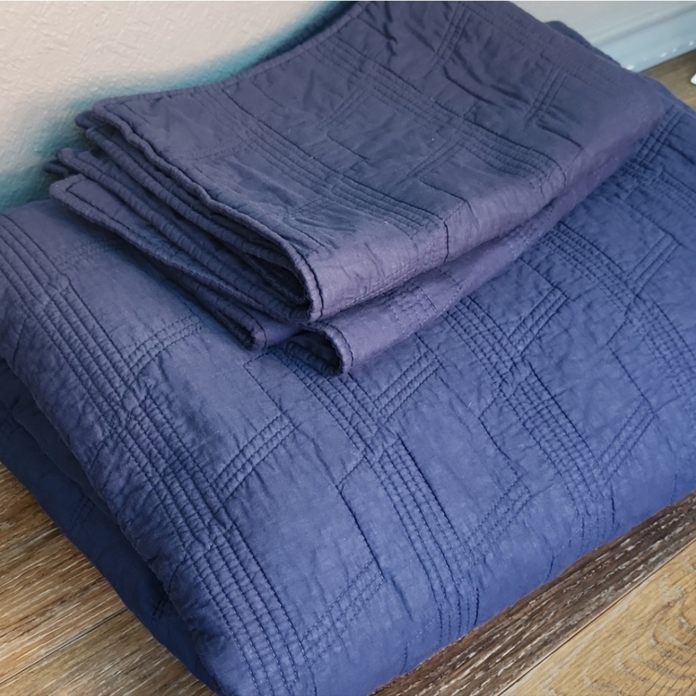Horimote Home 100% Cotton Quilt Set Queen Navy Blue 2 Shams